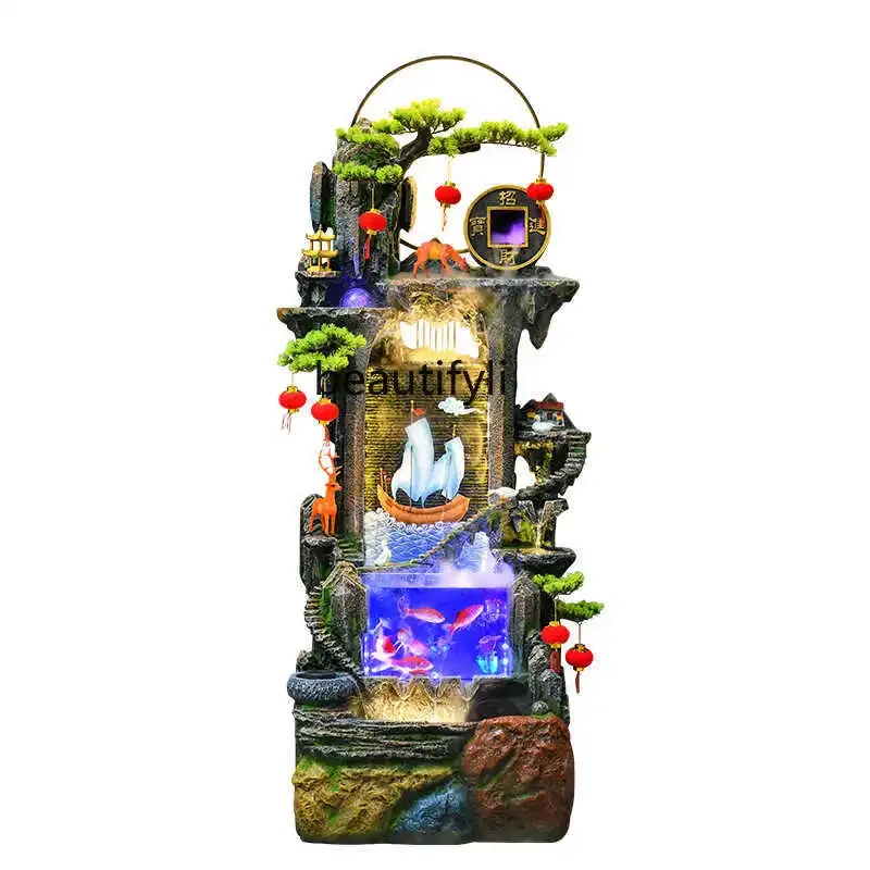 

Alpine and flowing fountain floor-to-ceiling ornament rockery landscaping fish tank feng shui wheel company opening decoration