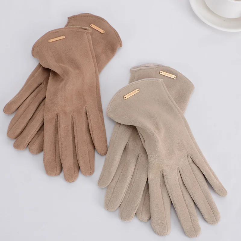 

Women Autumn Winter Keep Warm Touch Screen Thin Cashmere Solid Simple Gloves Cycling Drive Suede Fabric Elegant Windproof