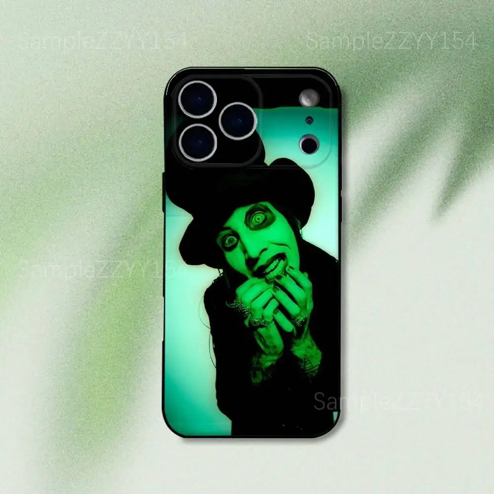 حافظة هاتف مارلين مانسون وان اغتيال لهاتف آيفون 17,16,15,14,13,12,Pro,Max,Plus,E,SE4,Air,Mini Black Soft Funda