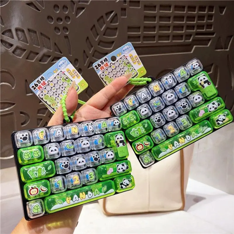 26 Keys Cute Mini Keyboard Fidget Keychain, Transparent Cat Dog Patterns Stress Relief Toy Ornament Bag Hanging