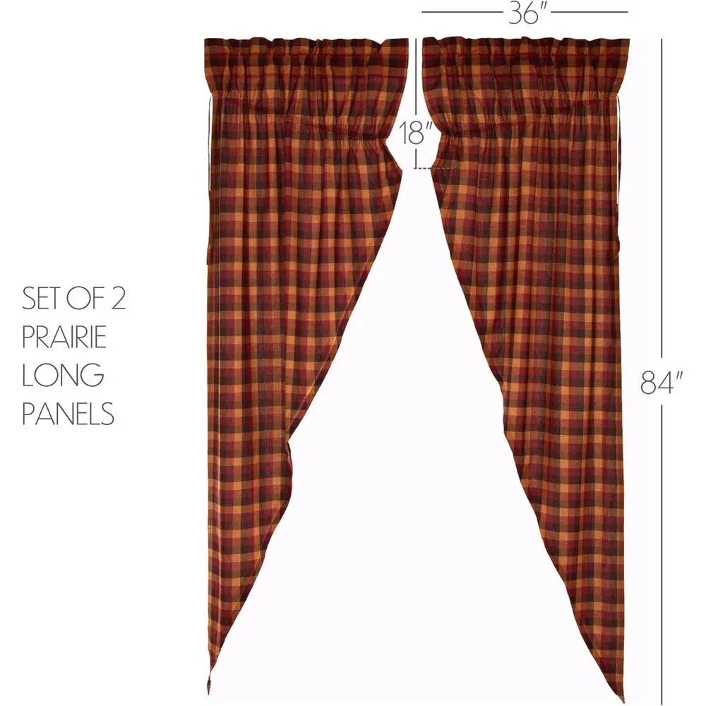 ستائر قطنية بدائية مع جيب قضيب وربطات عنق برباط، أحمر عنابي، زوج لأسلوب المزارع التراثية #2