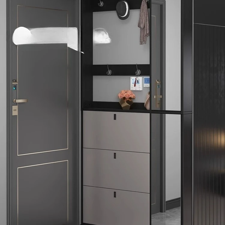 

Durable Customized door shoe cabinet 15cm with mirror, household door entrance cabinet integrated against the wall, modern