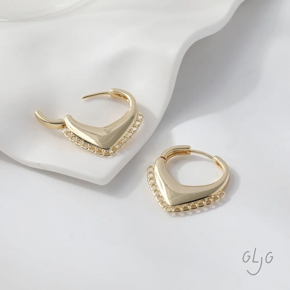 4PCS Dainty Heart Ear Studs Diy Earrings Connectors Jewelry Making Findings Supplies 14k Gold Plated Accessories 23mm view 3