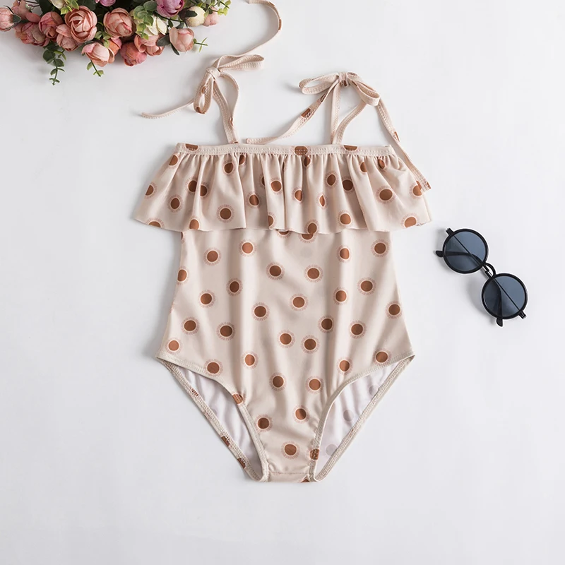 Polka Dot Swimsuit For Baby Girl Newborn Infant Summer Sleeveless Ruffle Swimwear Infant One-Piece Suit Little Girl Bath Clothes