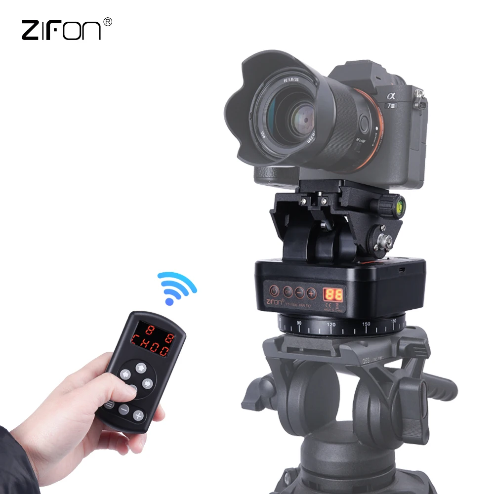 ZIFON YT-1000 Auto Motorized Rotating Panoramic Head Remote Control Pan Tilt Video Tripod Head Stabilizer for Smartphone Cameras