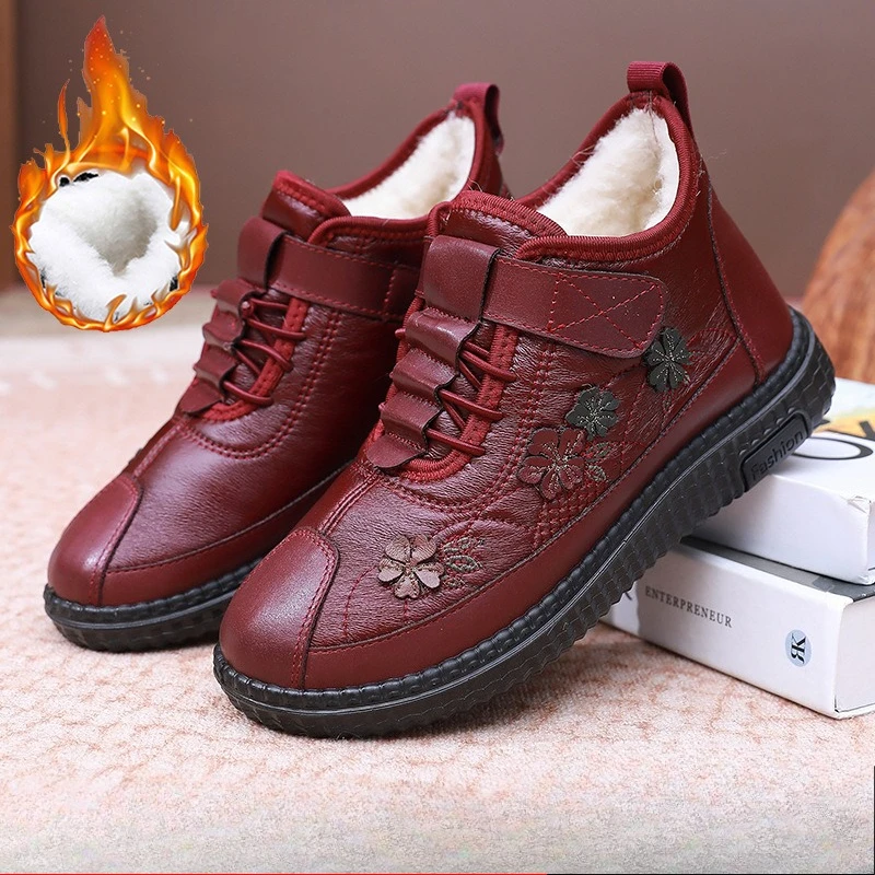 Winter Women's Fleece-Lined Thickened Cotton Boots for Middle-Aged and Elderly Women Non-Slip Warm One-Step Mum Shoes