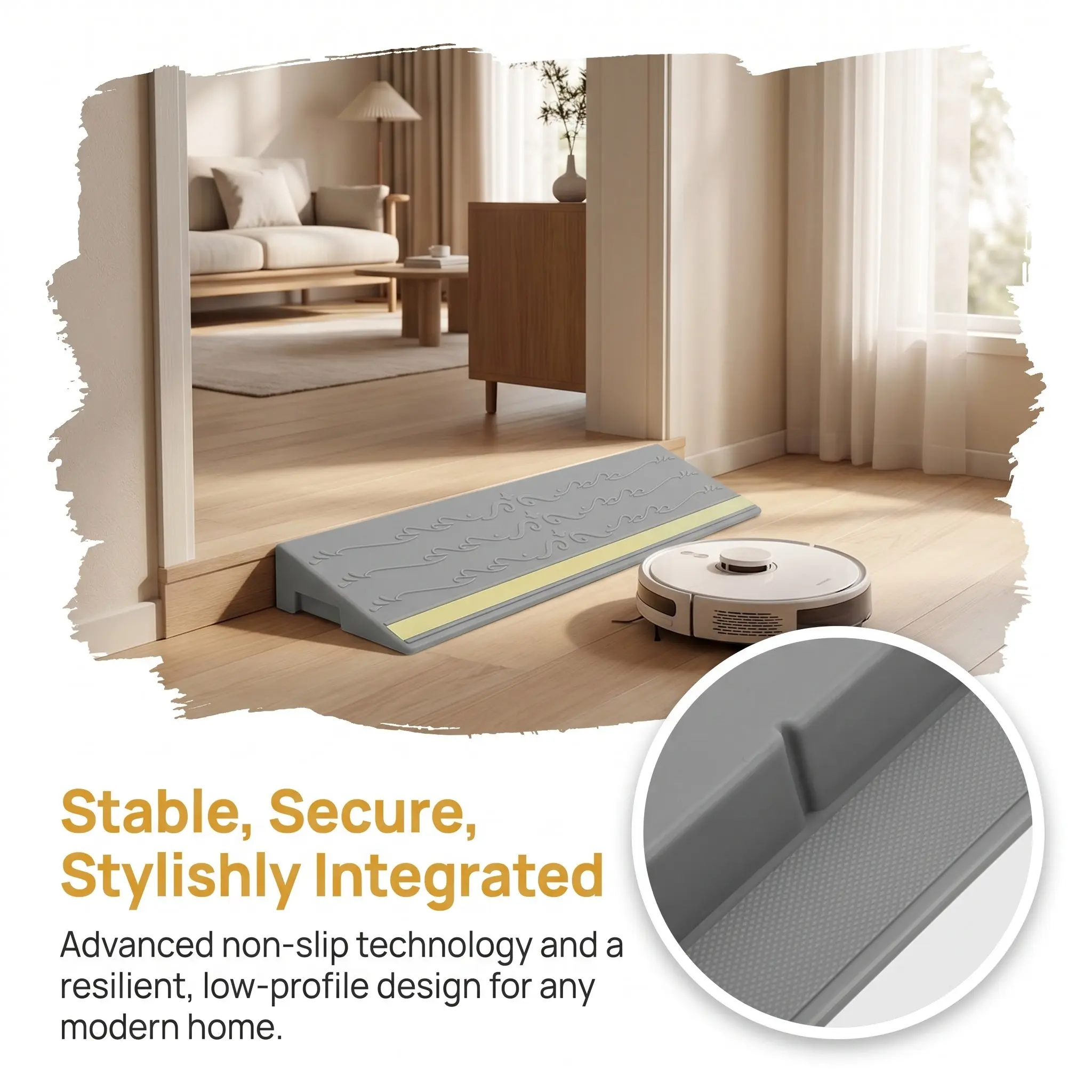 Threshold Ramp for Robot Vacuum 11.7x4.1x1.5in Anti-Slip Doorway Ramp Pad Compatible with Robotic Vacuum Cleaners Wood Tile