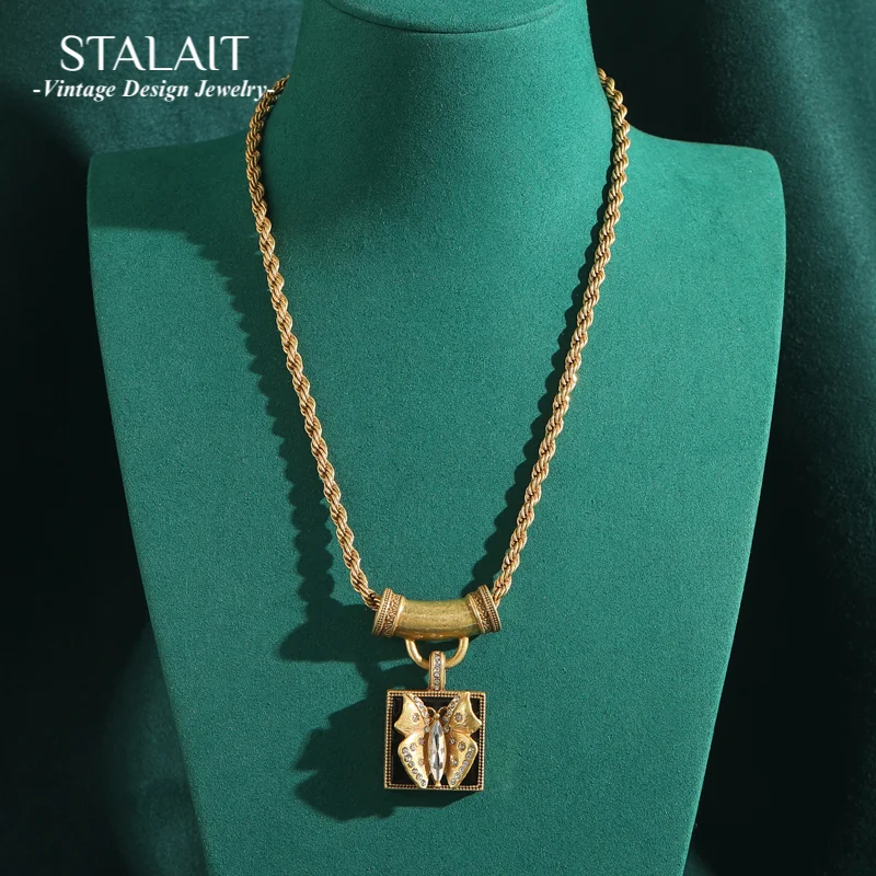 

Vintage Butterfly Necklace Pendant Black Gold Color Enamel Twists Chain Woman Charm Rhinestones Antique Jewelry Accessories 2025