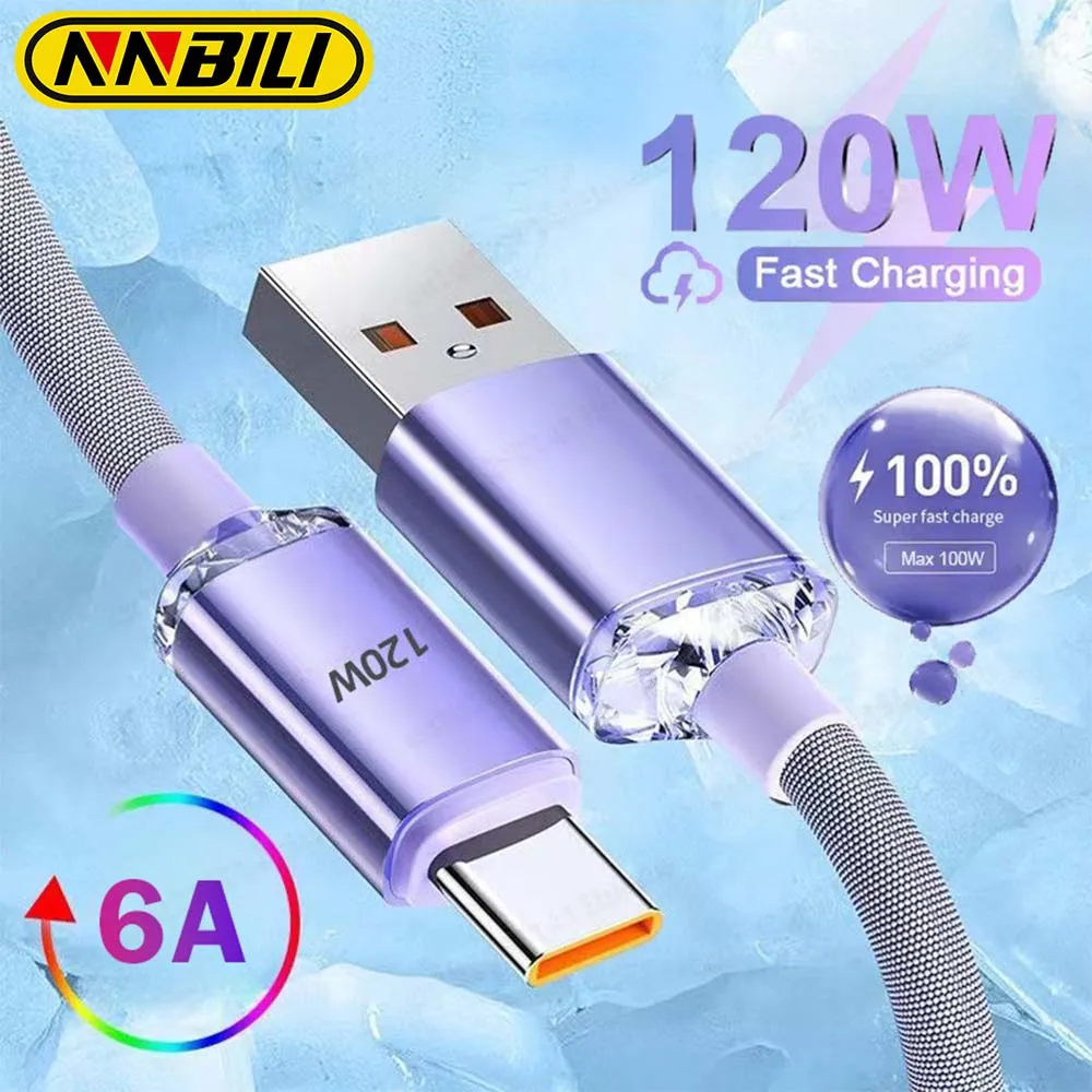 NNBILI 120W 6A Fast Charge USB Type C Quick Charge Cable For Samsung Realme Xiaomi Huawei Phone Fast Charging Cable Data Cables