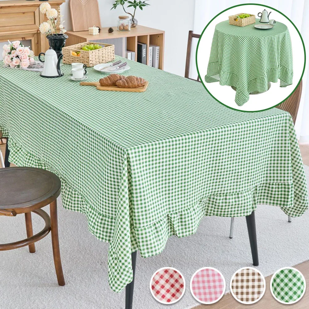 

1PC Checkered Tablecloth Rectangle Ruffle Edges Table Cloth Dining Party Table Cover for Home Living Room Christmas Decorative