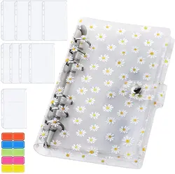 Carpeta de cuaderno A6 Daisy, organizador de presupuesto, cubierta de carpeta de 6 anillas, 8 bolsillos para carpetas y 10 hojas de presupuesto de gastos