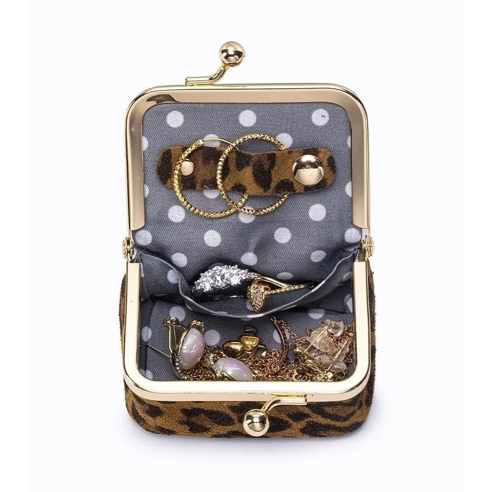 Leopard Print Kiss Lock Coin Purse Square Solid Color Leather Jewelry Bag Multifunctional PU Leather Small Item Bag