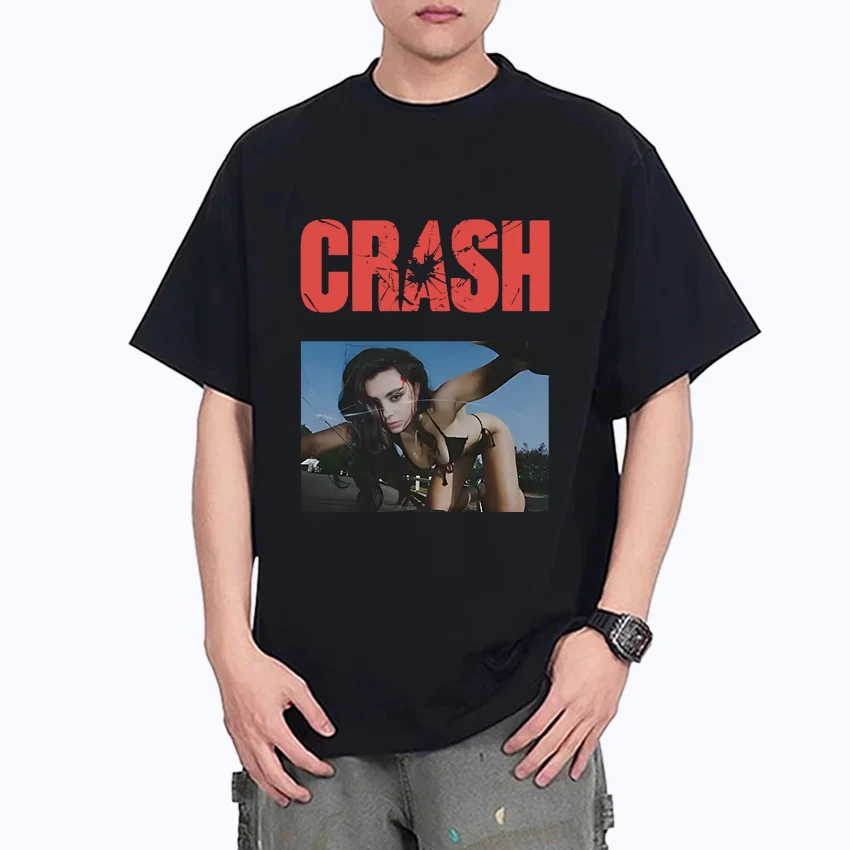 2025 Hot New Charli XCX CRASH Crew Neck Tee shirt Oversized Summer short sleeve t-shirts Men Women 100% Cotton plus size Tops