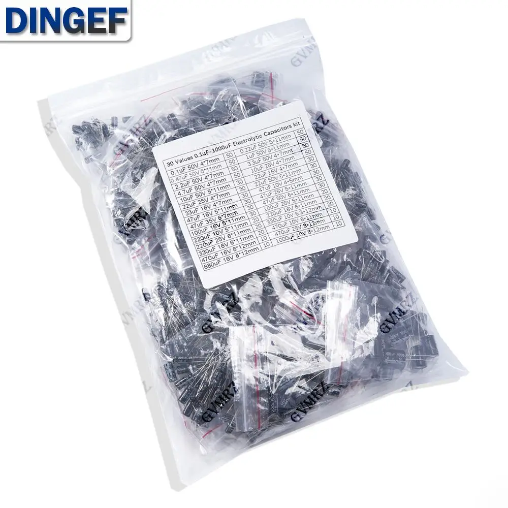 900PCS 30Values DIP Electrolytic Capacitor Kit 0.1uF-1000uF for Electronics KIT 0.1uF 10uF 100uF 1000uF