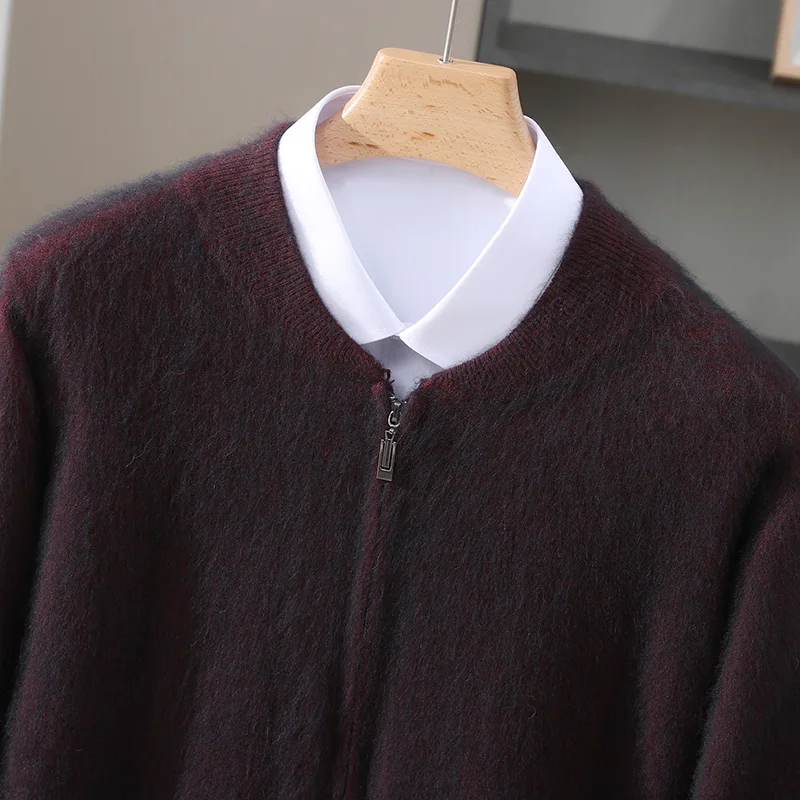 الرجال المنك الكشمير سترة معطف لينة سستة متماسكة سترة ربيع خريف شتاء 100% المنك الكشمير تريكو الذكية سترة غير رسمية