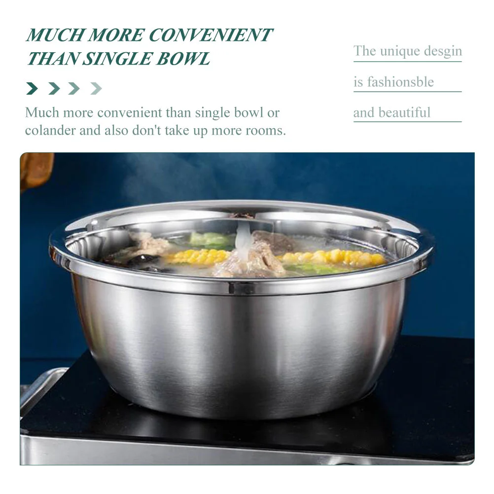 

1Set Stainless Steel Household Vegetable Strainer Double Layer Mesh Drain Basin Multipurpose Fruit Washing Kitchen Mixing Bowl