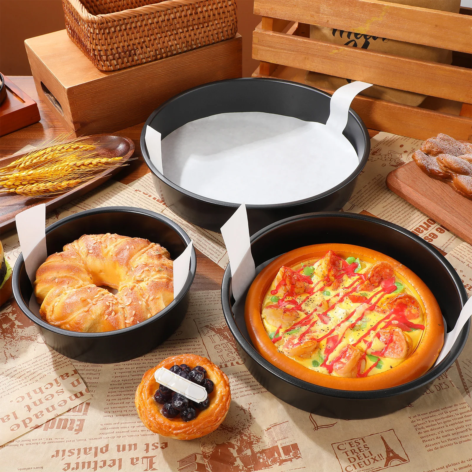 

3pcs 8 Inch Nonstick Round Cake Mould Set For Tiramisu Ice Cream Cheesecake Baking Deep Pan Mold Kitchen Diy Dessert Baking Mold