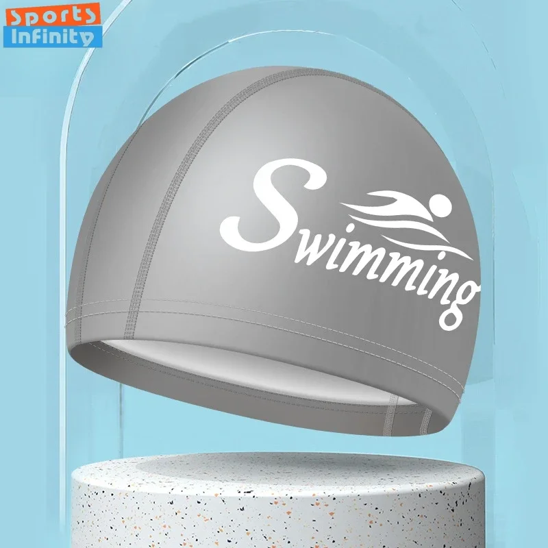 Fashion Swim Caps for Women Men Large Size Long Hair Ear Protection Swimming Caps PU Waterproof Letter Printed Swimming Cap