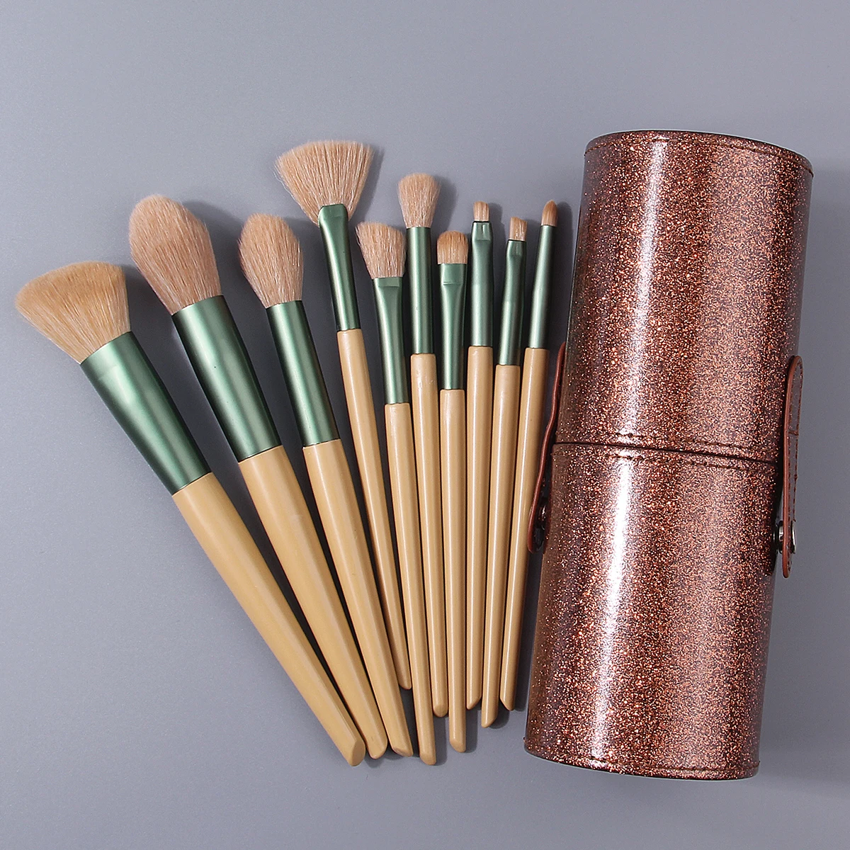 11-częściowy profesjonalny zestaw pędzli do makijażu: miękki pędzel do różu, pędzel w kształcie wachlarza, pędzel do cieni do powiek + przenośny pojemnik do przechowywania