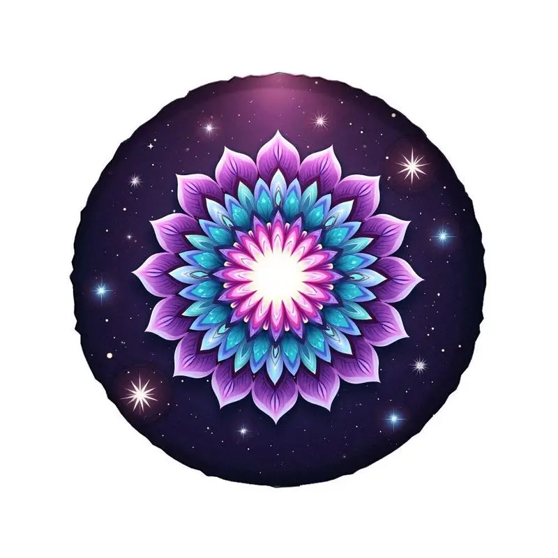 High-Grade Polyester Fiber Car Spare Tire Cover Featuring Cosmic Starry Mandala Art Design With A Colorful Gradient For Lotus Li