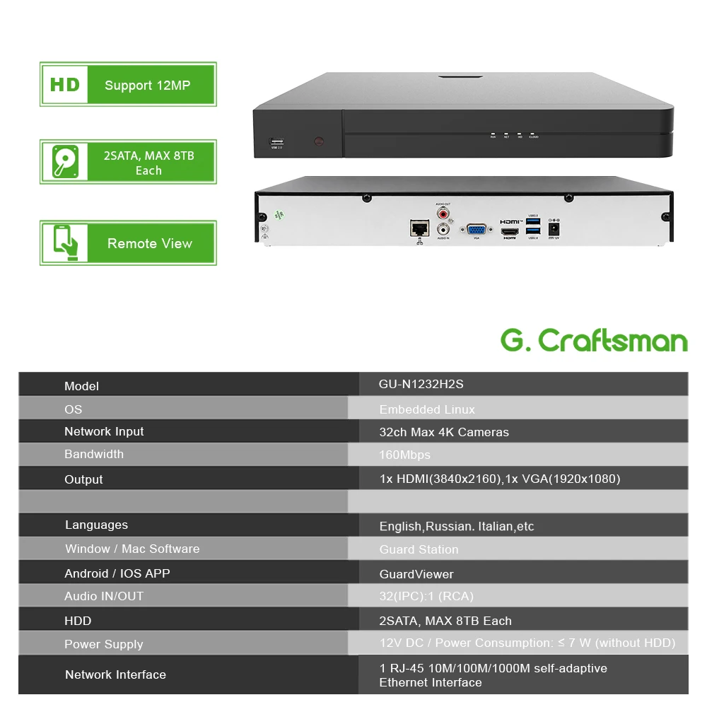 UNI 32CH NVR 12MP Security Recorder Register Security IP Camera System,Surveillance,Guard Viewer,Guard Station,GU-N8032H2S
