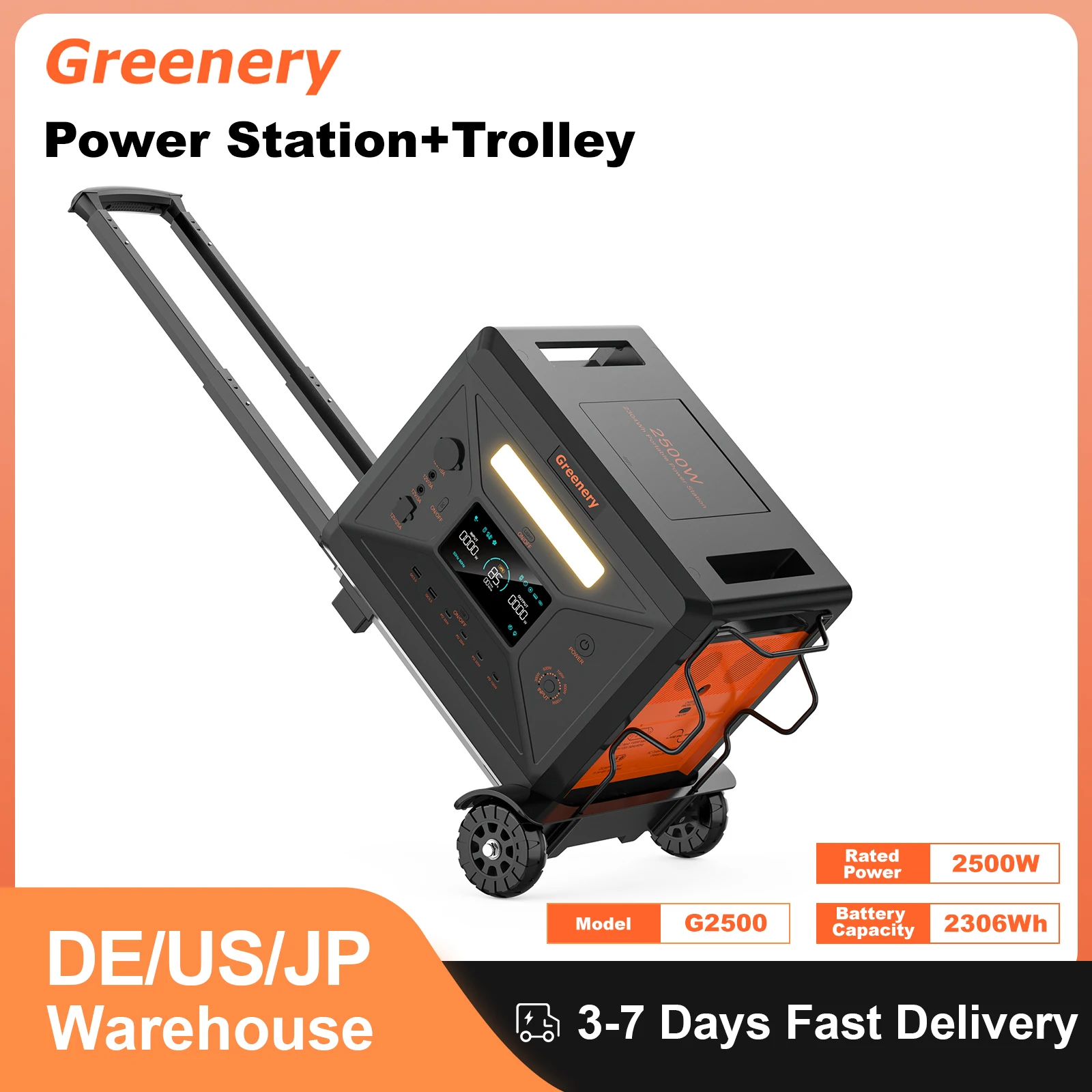 

Greenery AC Output Charging Station G2500 Energy Storage Portable External Battery With Handle Trolley Outdoor Camping Equipment