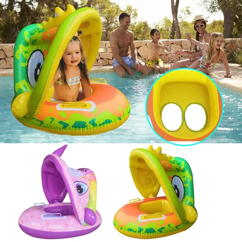 Baby Inflatable Pool Float with Detachable Canopy, Inflatable Swimming Kids Safety Bathing Summer Beach Water Toys