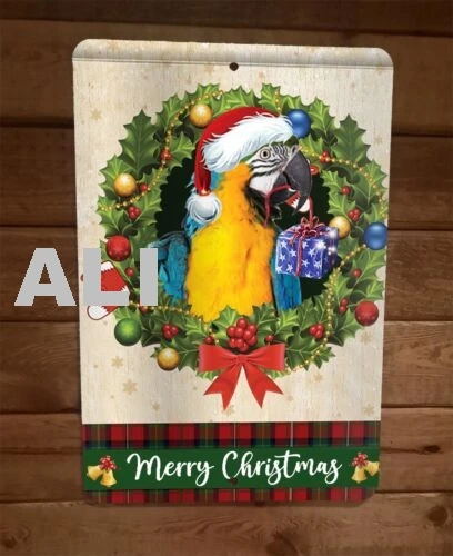 Merry Christmas Parrot Xmas 8x12 Metal Wall Sign Animal Poster sign