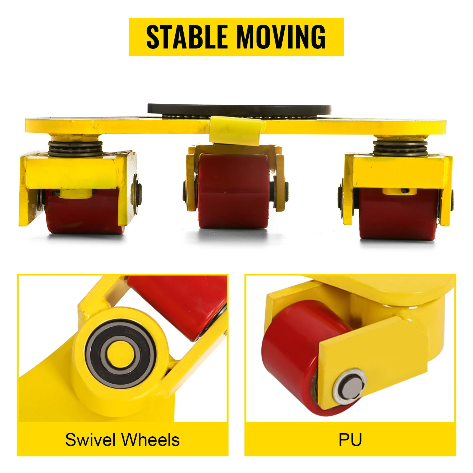 VEVOR Industrial Machinery Mover Trolley 6600Lbs Mover Skates With 3 Swivel Rollers 360 Degree Rotation for Transporting Cargo
