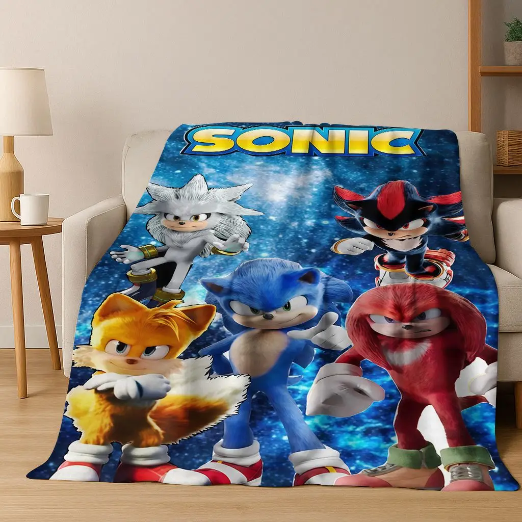 Klassische S-Sonic-Cartoon-Spiel-Flanelldecke, weiche, warme Überwurfdecke für Bett, Schlafzimmer, Wohnzimmer, Reisen, Picknick, Büro, Geschenk für Kinder