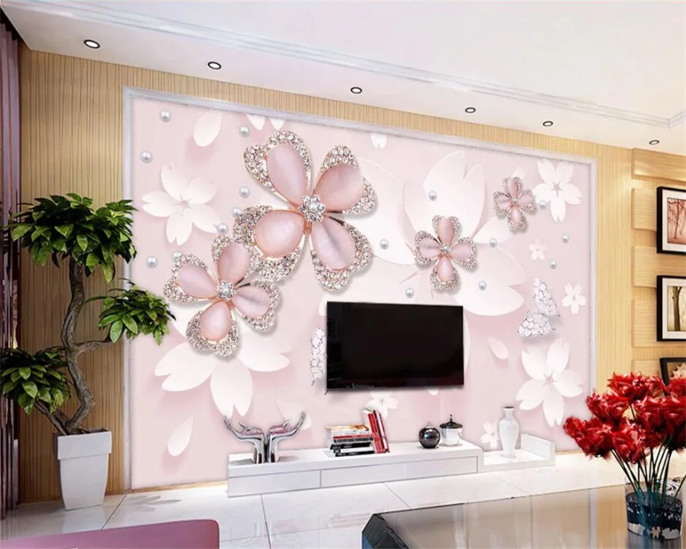 

Custom wallpaper noble elegant fashion jewelry flower living room TV background wall home decoration mural luxury wall paper