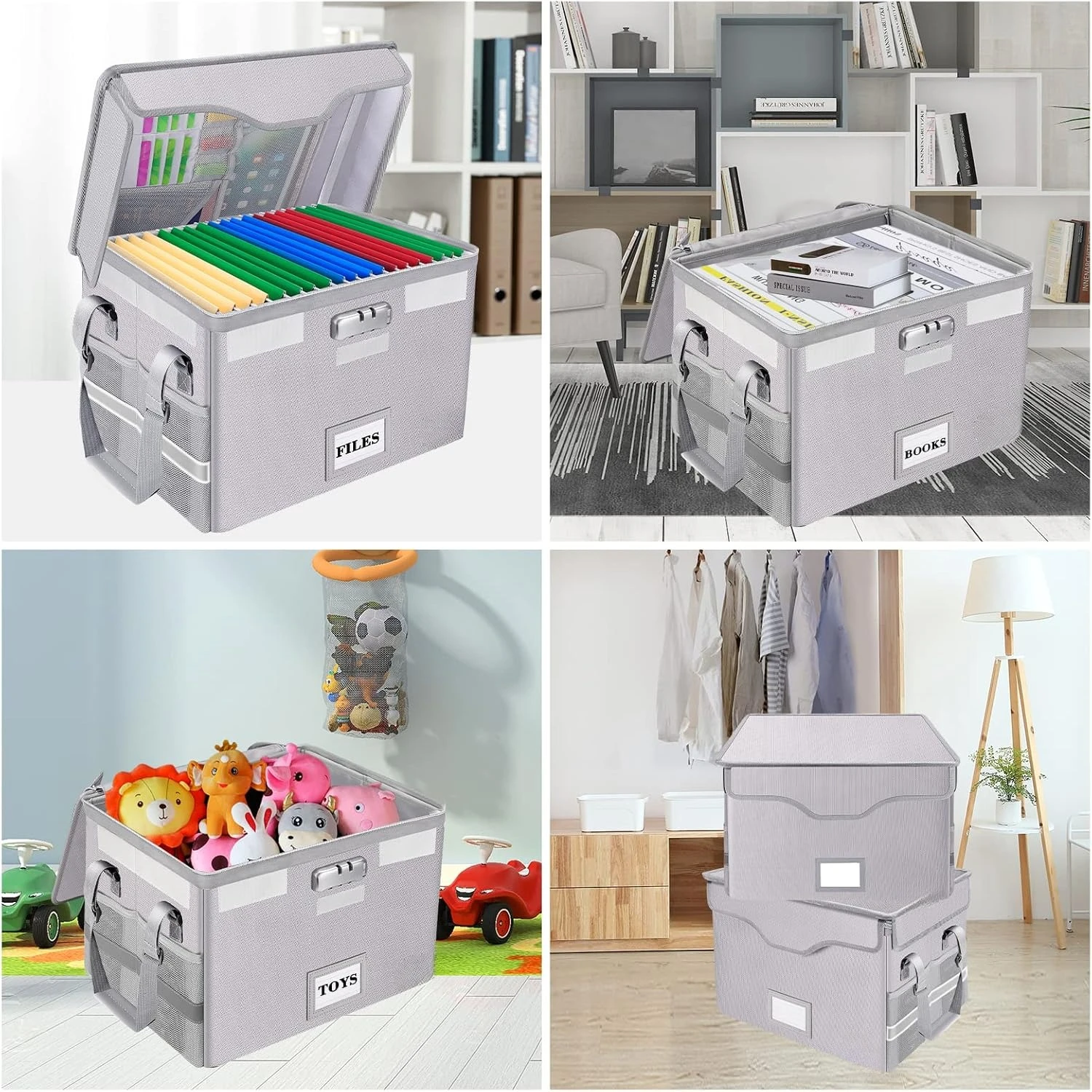 Fireproof Document Box with Lock,File Storage Organizer with Zipper Pockets,Collapsible Portable File Box Home Office Safe