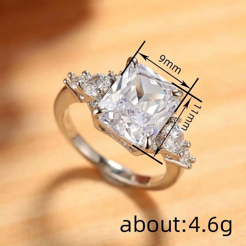 925 Sterling Silber Luxus Solitär Großer Rechteckiger CZ Damen Hochzeits-Verlobungsring Party Eleganter Modeschmuck Geschenke – Detail 6