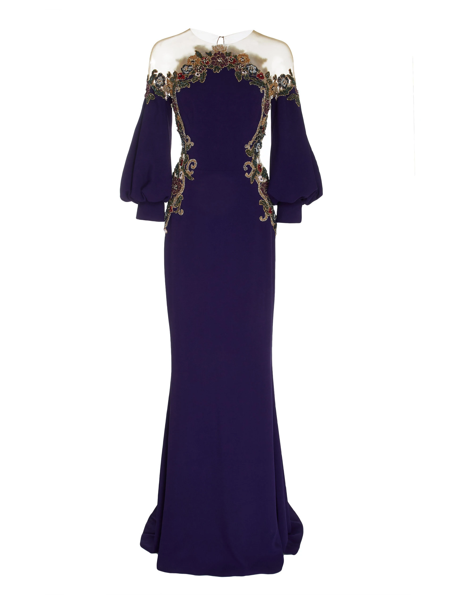 Marchesa  Navy Blue Long Sleevs With Gold Beaded mermaid  فساتين السهرة vestidos de fiesta  فساتين سهره evening dresses