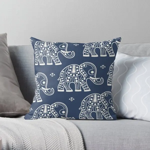 Elephant In Navy Blue And White  Printing Throw Pillow Cover Cushion Bedroom Decorative Bed Square Pillows not include One Side