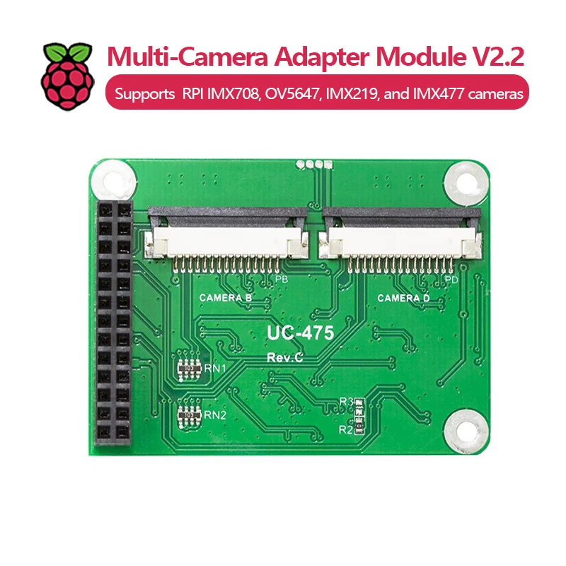 Módulo adaptador multi-câmera V2.2, suporta módulo de câmera Raspberry Pi 3 (12MP IMX708), 5MP OV5647, 8MP IMX219 e 12MP IMX477