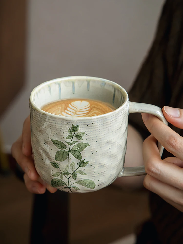 Leaf Pattern Vitality High-level Feeling Mug Office Water Cup Ceramic Flower Coffee Cup