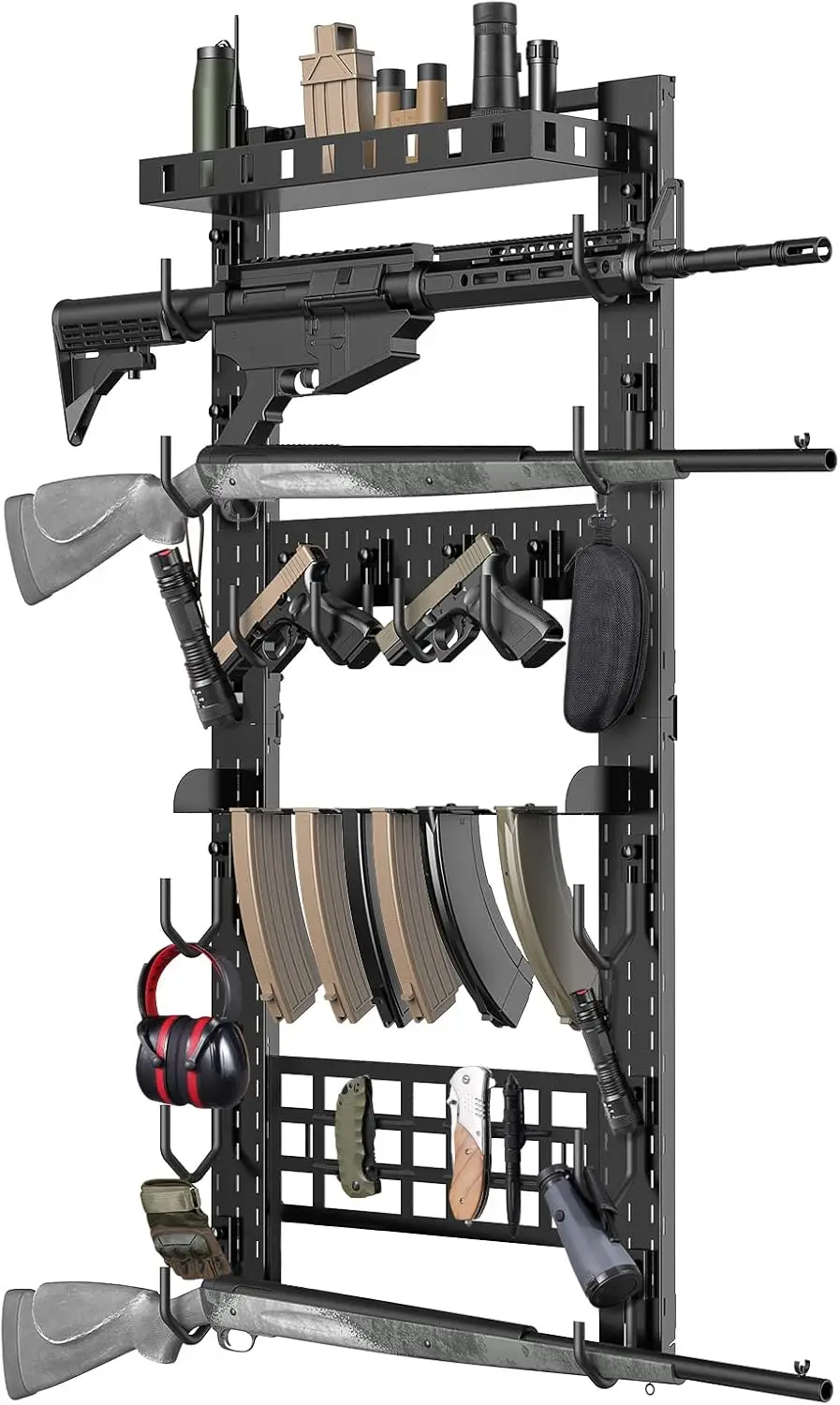

Heavy-Duty Wall Mount Gun Rack with Shelf & Panel for Rifle/Shotgun Display, Indoor Gear Holder