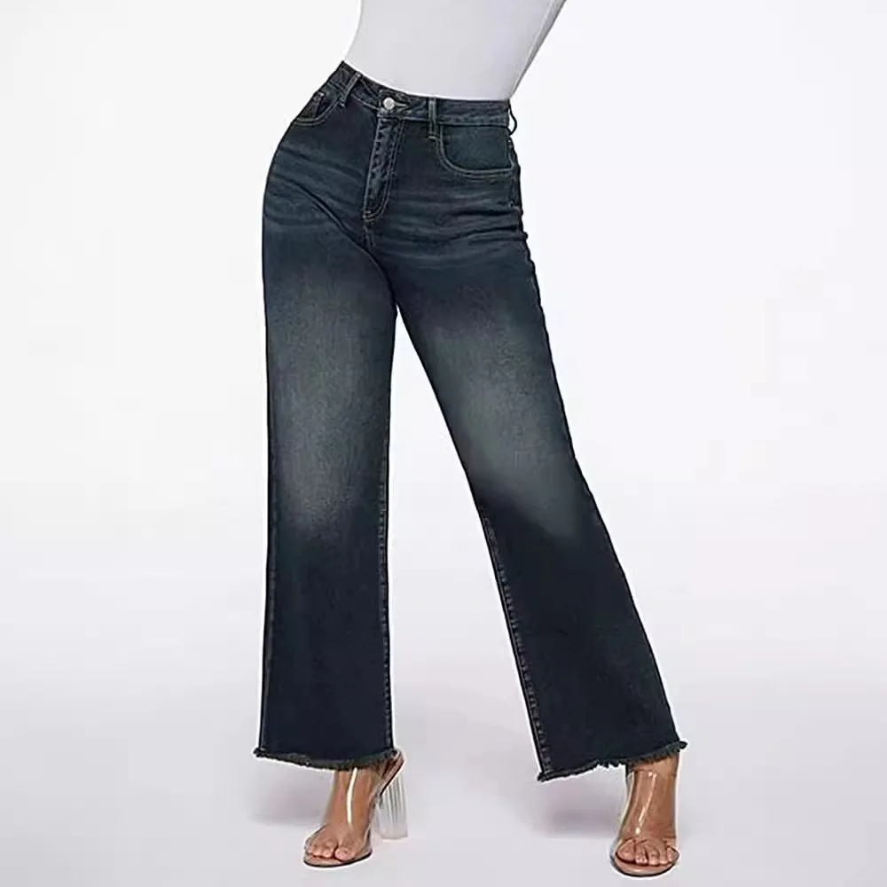 2024 Women's Jeans New Arrival Temperament Mid-waist Straight Loose Retro Washed Jeans Women's Nine-point Pants