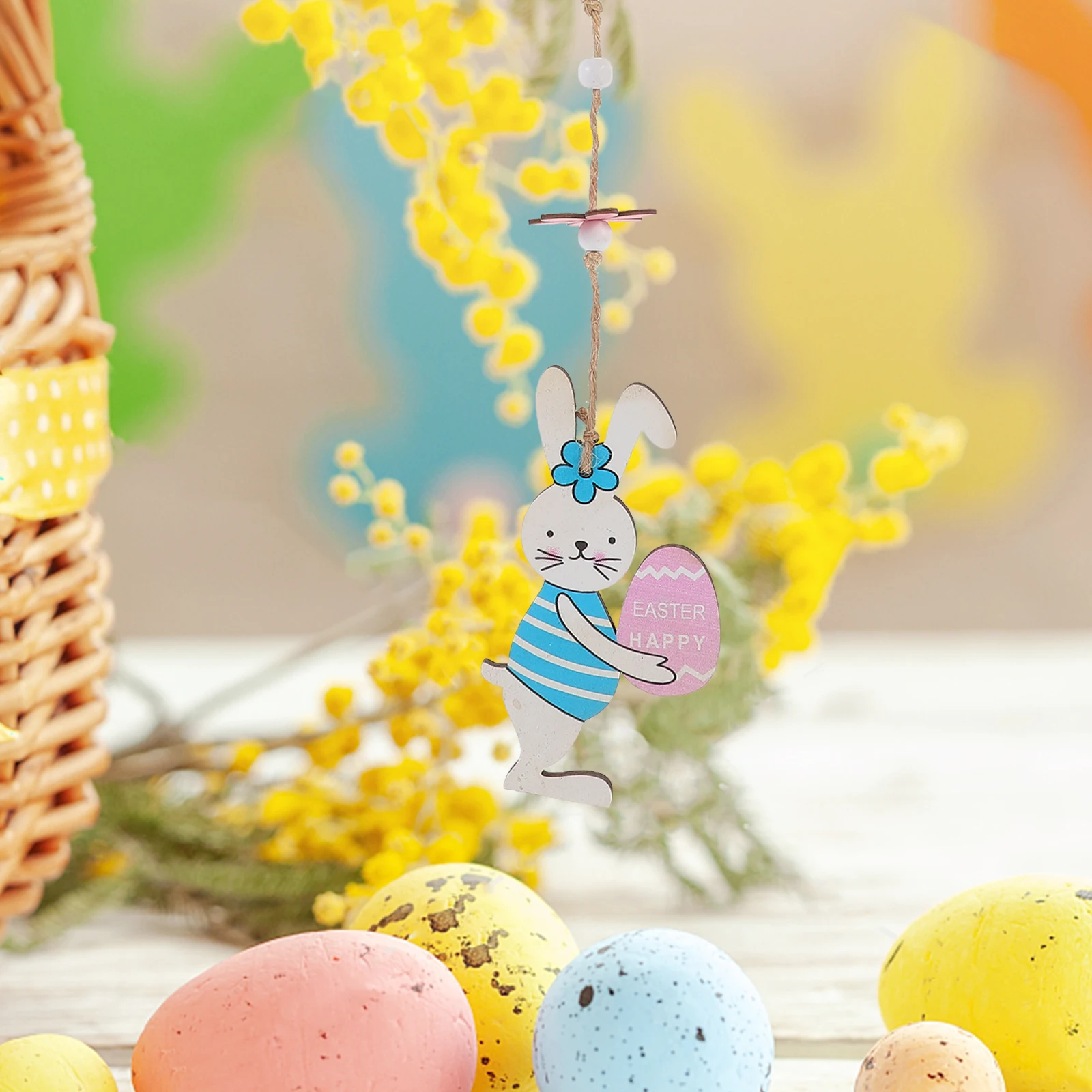 

Wooden Easter Bunny Hanging Ornament Cartoon Rabbit Pendant Decorative Hanging Easter Party Supplies Festival Decoration