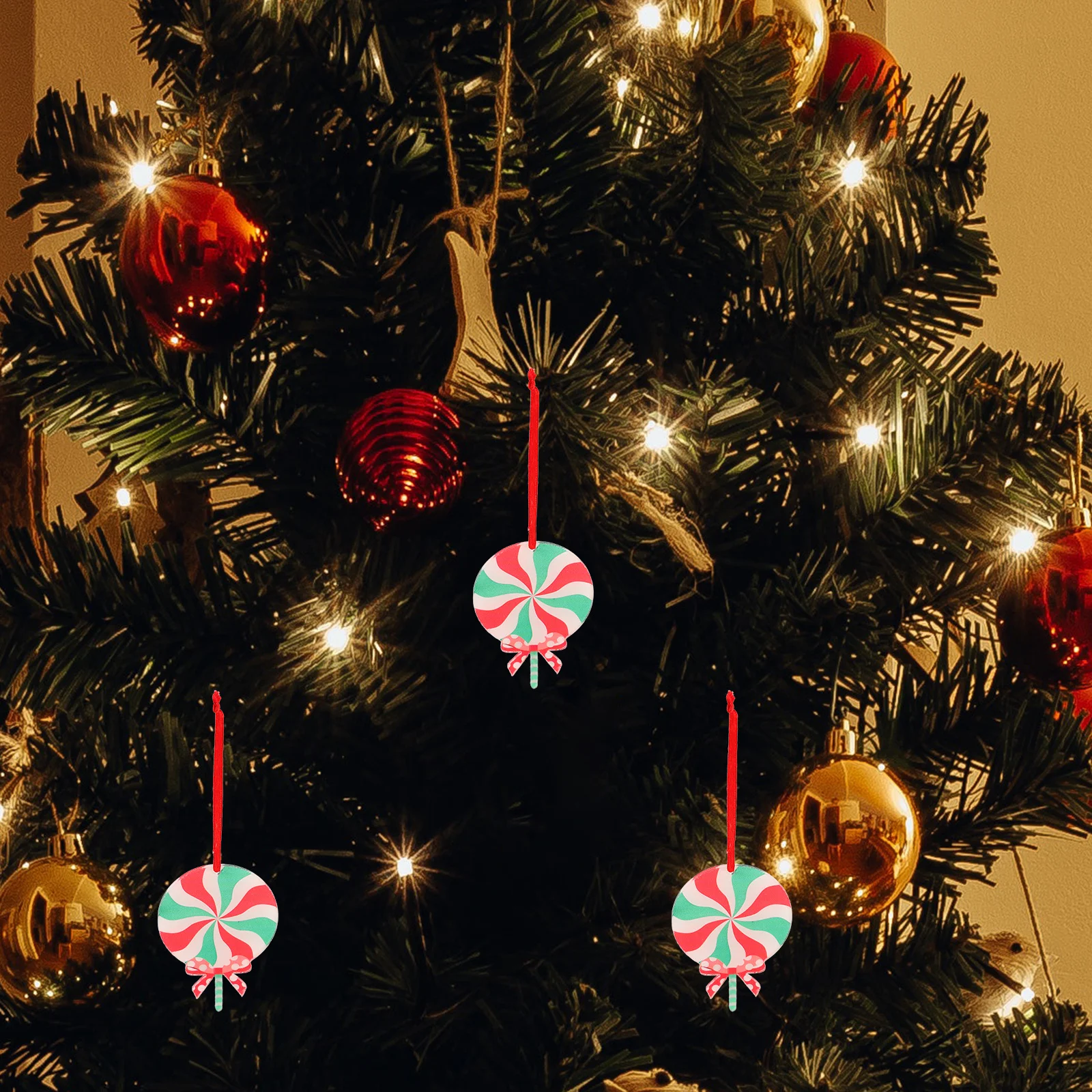 

10Pcs Christmas Tree Peppermint Candy Ornaments Lollipop Hanging Decorations Xmas Party Supplies Favors