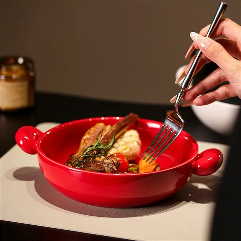 Moon half binaural plate, good-looking ceramic dinner, round deep, snack, high-value household plate.