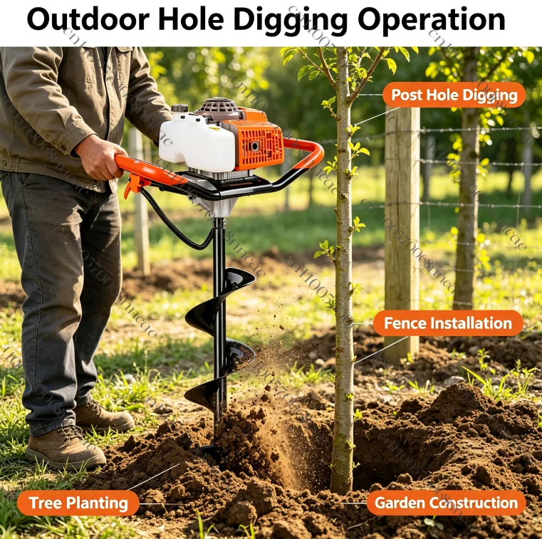 63CC 2300W Power Dozer with Three 10/20/30cm Drill Bits for Digging, Planting, Piling and Drilling
