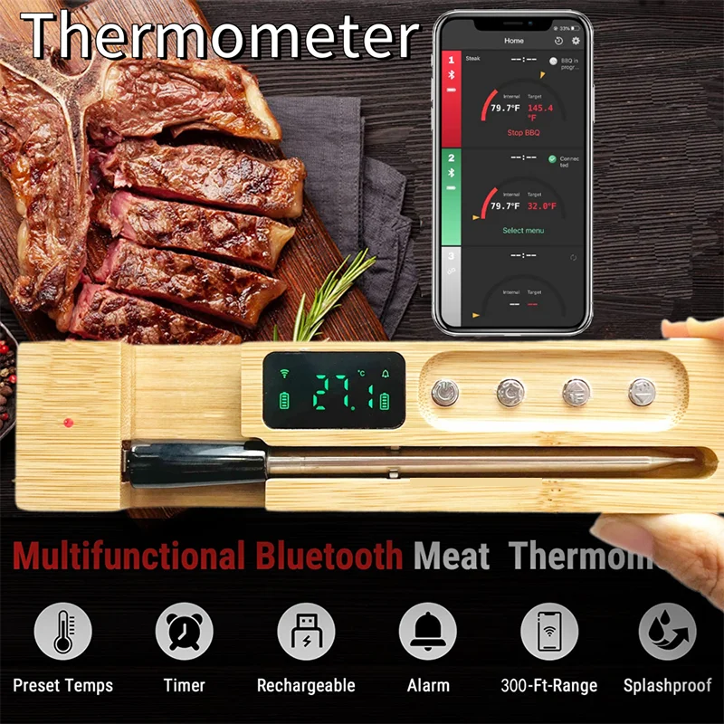 

Bluetooth Thermome Digital Thermometer with Digital Display & APP Control - Long Range Monitoring, Temp Alarm for Grill, Kitchen