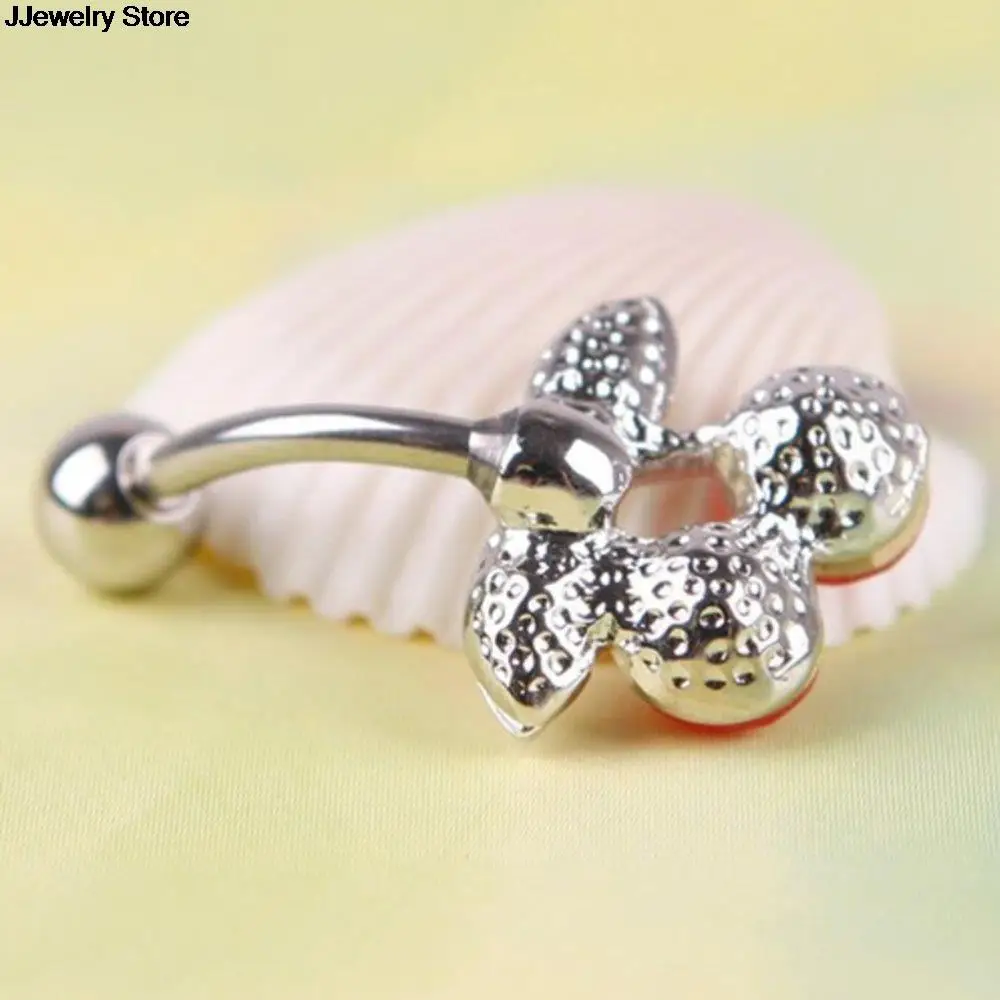 1Pc High Grade Rhinestone Belly Button Red Cherry Sexy Lovers Navel Barbell Ring Body Piercing Hot Sale