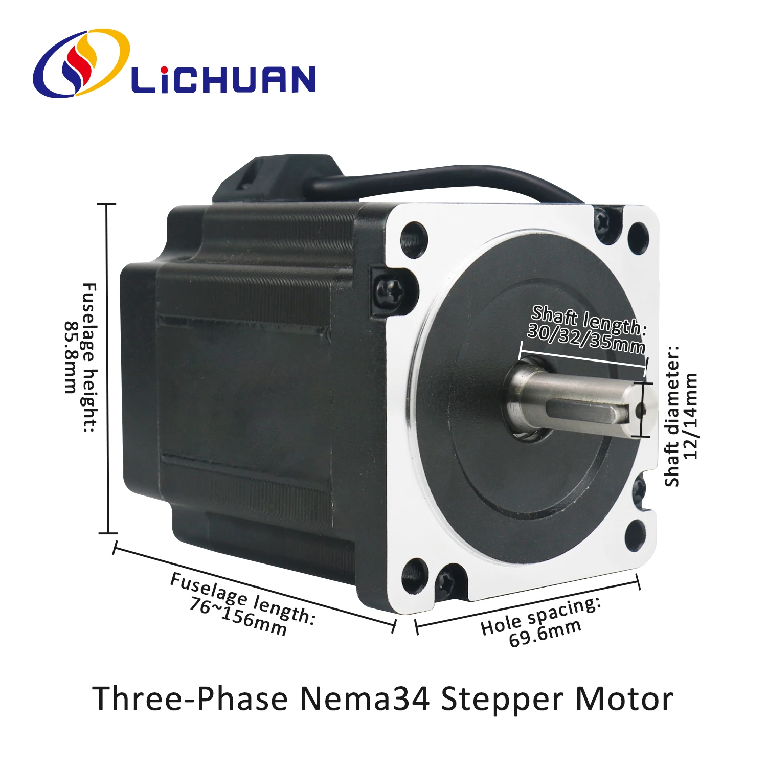 Lichuan DC24V 2/3/5/5.8A 3/4/6/8/10N.m Stepper Open Loop Motor 3 Phase Nema34 DC Open Loop Stepper Motors for CNC/Laser Machine