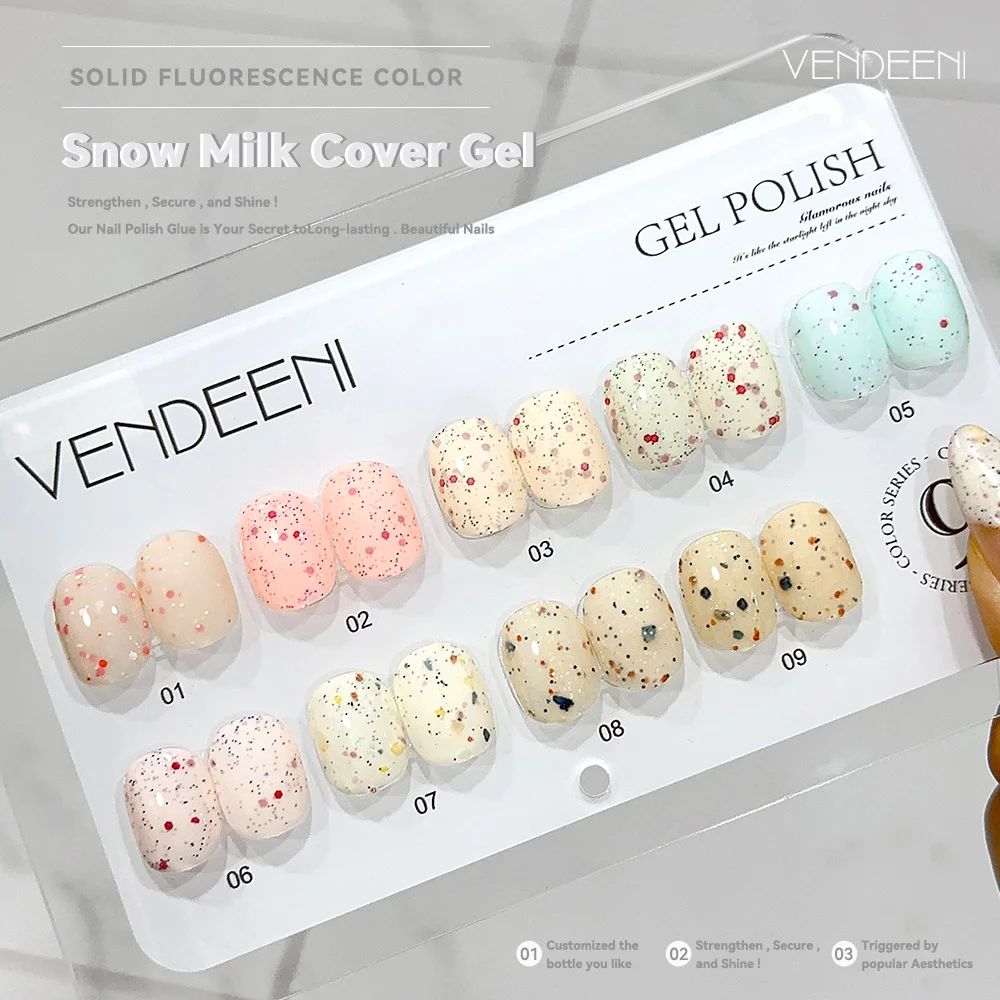 Vendeeni Hot Sale Winter New Snowflake Reflective Crushed Diamond UV Gel Soak Off Nail Art TPO HEMA FREE  Snow Milk Cover Gel