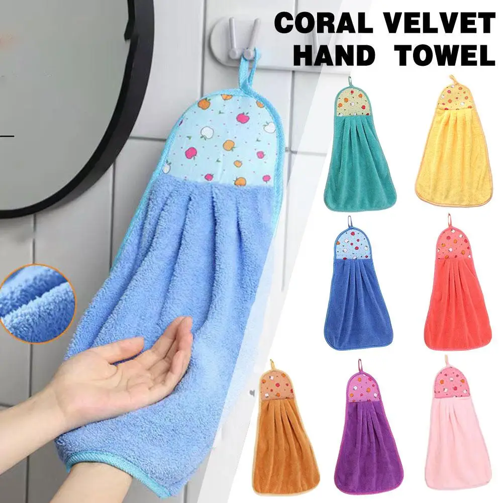 1Pcs Coral Velvet Bathroom Supplies Soft Hand Towel Kitche Hanging Cloth Absorbent Dishcloths Cloth J6E6