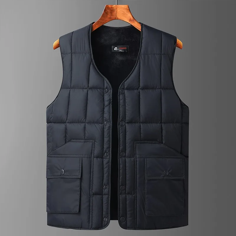 Men Vest New Warm Cold Protection Sleeveless Jacket Waistcoat Fashion Casual Navy Blue Down Feather Coat Autumn Winter