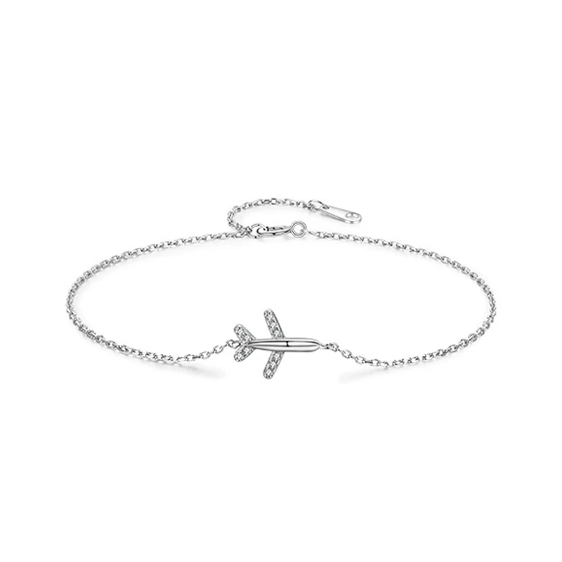 

TKJ 925 Sterling Silver Aircraft Bracelet Exquisite Zircon Solid Charms Wrist Chain for Women Christmas Jewelry Accessories